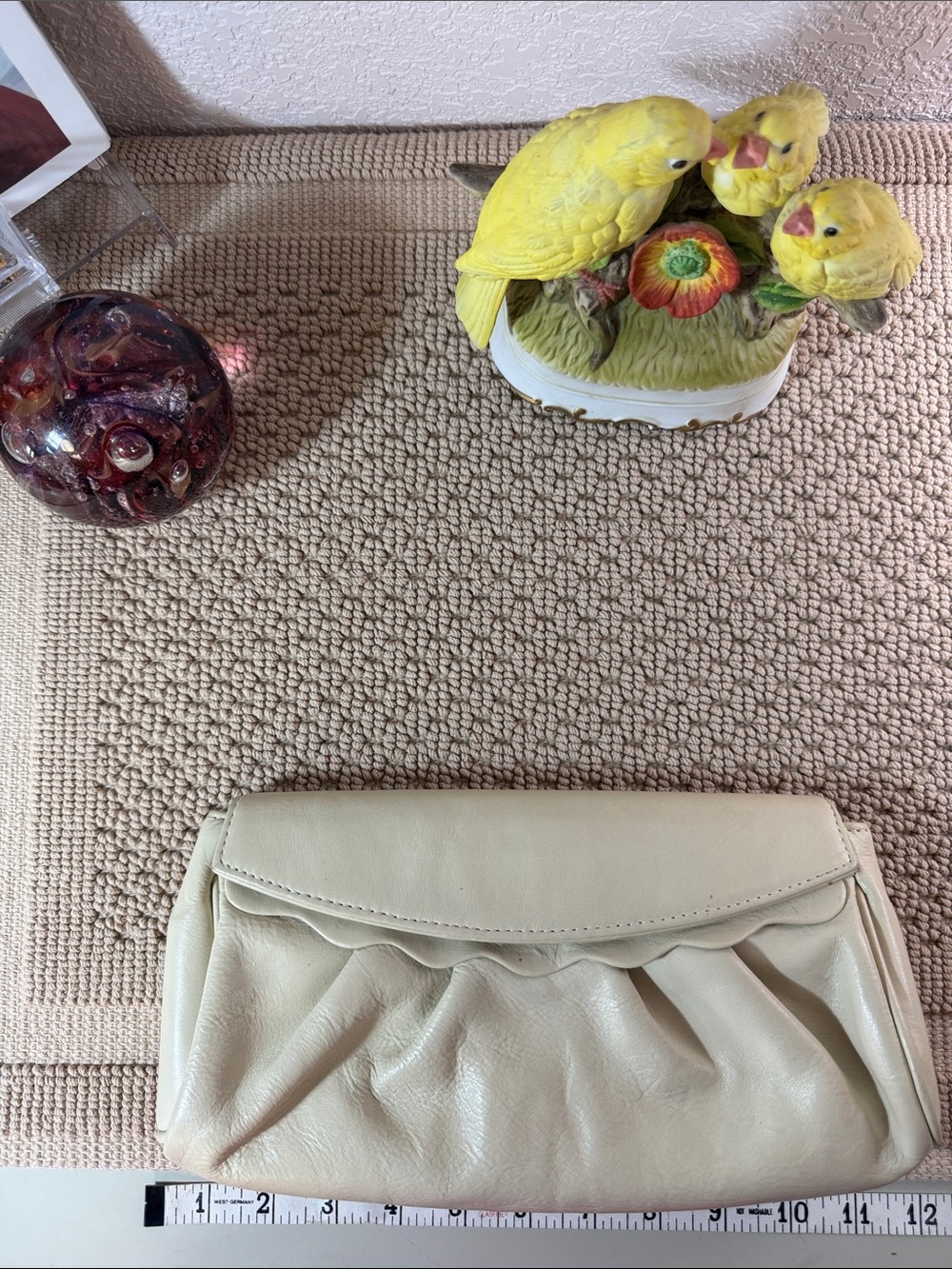 Lauren Merkin NYC Ivory Leather Pleated Clutch Bag Cream Made in NYC